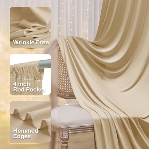 10ftx10ftWrinkle Free Champagne Backdrop Curtains for Parties, 2 Panels Silky Polyester Photo Backdrop Drapes Back Drop Cloth Drapery for Wedding Birthday Photography Baackground - Image 2