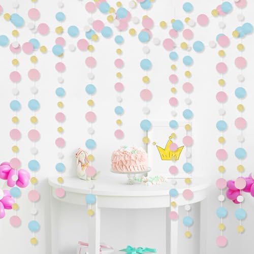 Outus 5 Pieces Pink,Blue,Gold,White Round Dots Garland Party Hanging Decor - Image 5