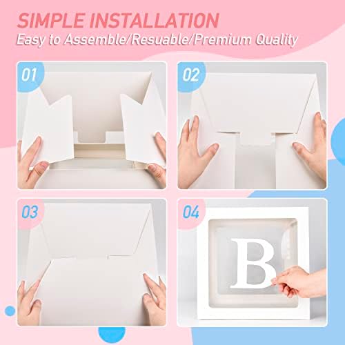 Baby Boxes with 4 PCS Letters for Baby Shower White Clear Balloon Box Blocks Gender Reveal Decorations and Birthday Party (White) - Image 4