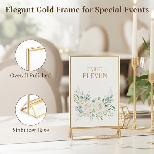 EHWINE 2 Pack Acrylic Sign Holder 4 x 6, Double Sided Gold Picture Frame Stand up Table Top Sign Holders, Clear Display Stand Menu Flyer Holder for Wedding Party - Image 7
