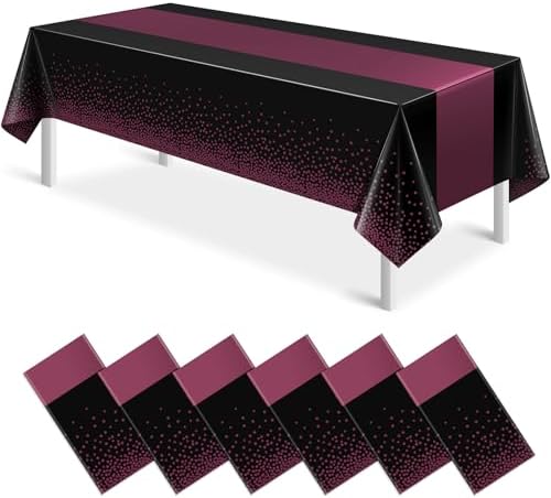 6Pcs Black and Maroon Purple Tablecloth Party Decorations,Plastic Black Table Cloth Printed Maroon Purple Table Runner Disposable Rectangle Table Cover for Birthday Wedding Graduation Party,54x108Inch by MASHAN
