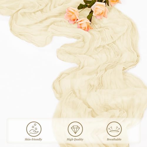 10FT 6 Pack Beige Cheesecloth Table Runner 20 x 120 Inch Long Rustic Gauze Fabric Cheese Cloth Table Runner for Wedding Bridal Baby Shower Table Decorations Boho Sheer Birthday Party Table Decor - Image 5