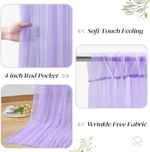 20ft x 10ft Purple Backdrop Curtain with Lights String for Parties, Sheer Tulle Wedding Photo Backdrops Drapes for Baby Shower Birthday Party Decorations Background for Photography - Image 4