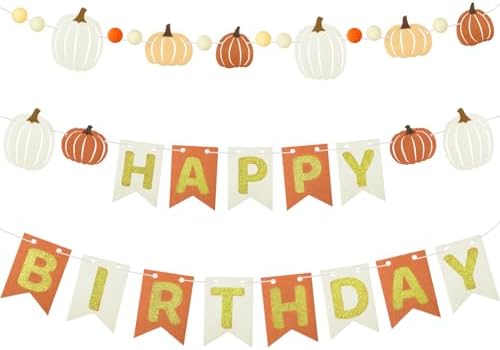 Epakh 3 Pcs Fall Happy Birthday Banners with Felt Pumpkin Garland by Epakh