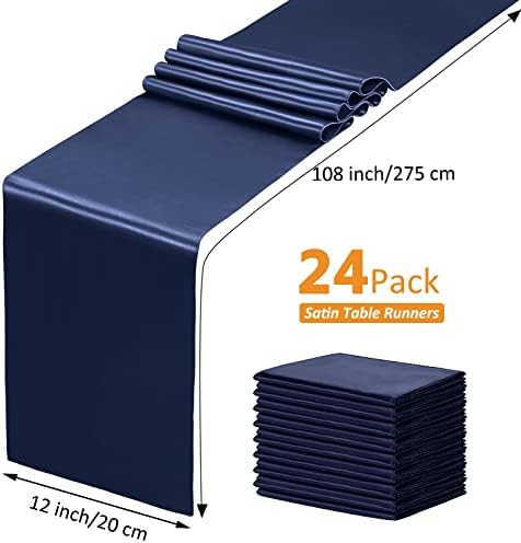SiinvdaBZX 24 Pcs Navy Blue Satin Table Runner 12 x 108 inches Long - Image 4