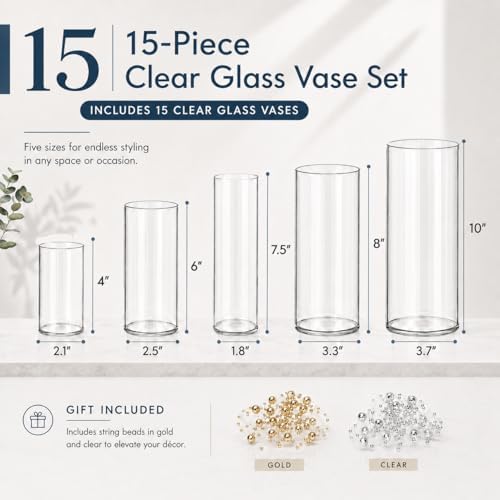 KRNDUMA 15pcs Glass Vase Cylinder Vases for Centerpieces 4,6,7.5,8,10 Inch Tall Small Flower Glass Vases Home Decor Centerpiece Table Clear Flower Vase Decorations for Wedding＆Holiday - Image 5