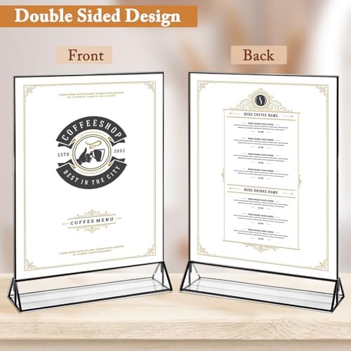 Floroom 12 Pack 8.5x11 Inch Clear Acrylic Sign Holders, Black Border Double-Sided Vertical Picture Frames & Display Stands for Table Numbers, Photos, Menus, Flyers, Weddings, Parties & Events - Image 4
