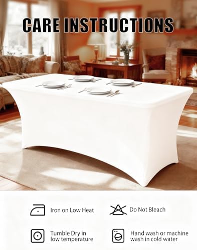 6FT White Table Cloth - 2 Pack Fitted Stretch Rectangle Spandex Tablecloth, Washable Table Cover for Party, Picnic, Wedding, Banquet, Birthday and Festival(30" x 72") - Image 6