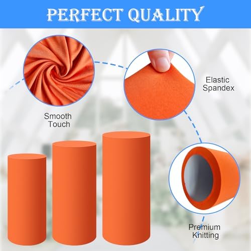 SaitiMade Set of 3 - Orange Cylinder Pedestal Stand Covers - Image 3