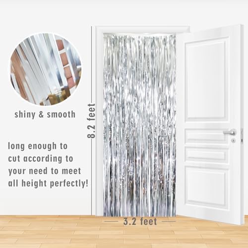 GOER 3.2 ft x 8.2 ft Metallic Tinsel Foil Fringe Curtains Party Photo Backdrop Party Streamers for Birthday,Graduation,New Year Eve Decorations Wedding Decor (Silver,3 pcs) - Image 6