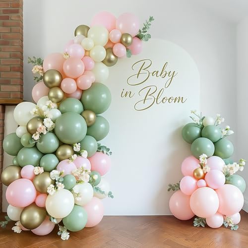 Baby in Bloom Balloon Arch Kit, 134Pcs Dusty Sage Green and Pastel Pale Pink Cream White Beige Light Gold Floral Balloon Garland for Girls Boho Baby Shower Flower Birthday Garden Tea Party Decorations - Image 6