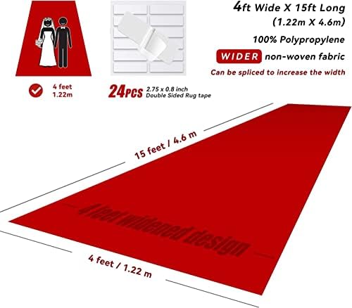 EZLucky Red Carpet Runner for Party, 4X15 ft, 130 GSM Felt Non-Woven with Double-Sided No Traces Adhesive Sticke, Aisle Runner for Wedding, Movie Theme Party Decos, Red Runway Rug for Prom - Image 2