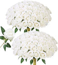 50 PCS White Roses Artificial Flowers, Fake Roses with Stems Realistic Silk Roses for DIY Wedding Bouquets Tables Centerpieces Arrangements Party Baby Shower Birthday Home Decor Christmas Gift for Her by HyeFloraartificialflowers