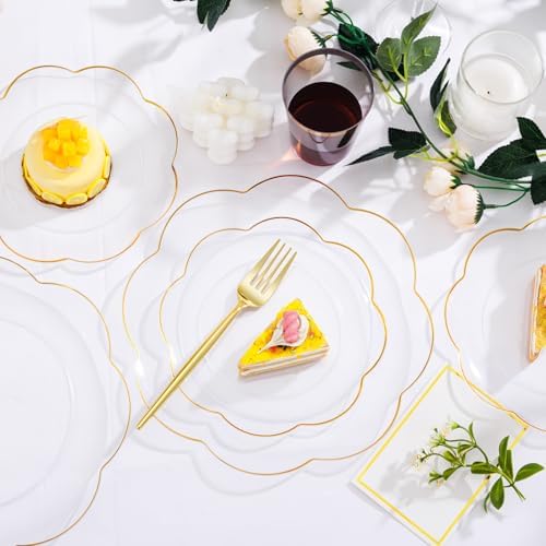 ejonirinjonir 180pcs Clear and Gold Plastic Plates for Wedding Reception - Image 5