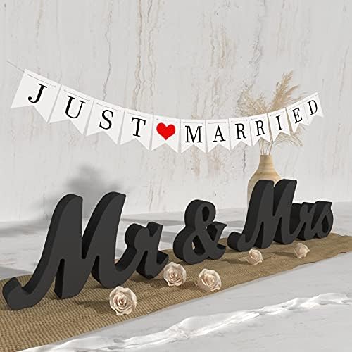 VIOPVERY Wooden Mr & Mrs Wedding Sign with Just Married Banner,Black by VIOPVERY