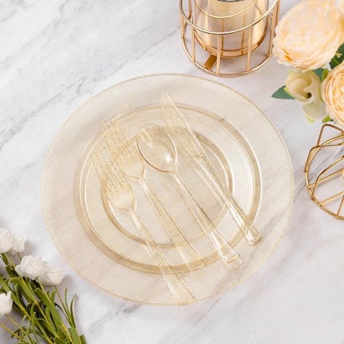 Goodluck 300 Piece Gold Glitter Disposable Plates for 50 Guests - Image 2