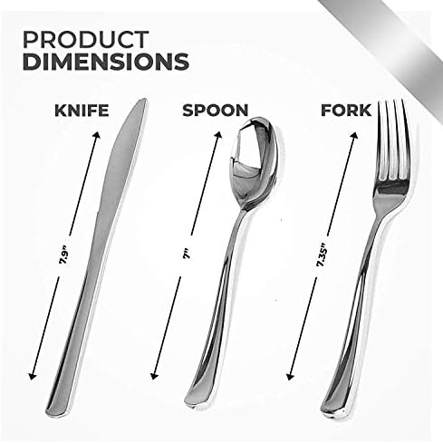 Silver Plastic Cutlery Set 300 Pack Disposable Silverware Heavy Duty Plastic 100 Forks, 100 Knives, 100 Spoons for Catering Events, Parties, Dinners, Weddings, Everyday Use, Stock Your Home - Image 3