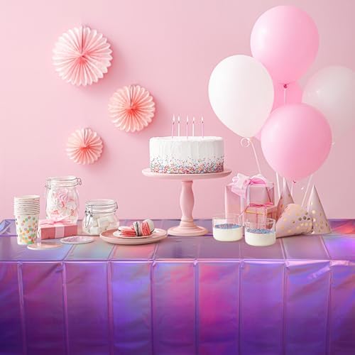 3 Pack Ombre Iridescent Pink and Purple Plastic Tablecloths, Shiny Disposable Laser Rectangle Table Covers Holographic Foil Tablecloth Iridescent Party Decoration Birthday Bridal Wedding, 54x108 Inch - Image 7