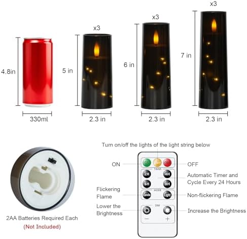 Raycare 9 Pcs Black Halloween Flameless Pillar Candles with Remote Timer - Image 7