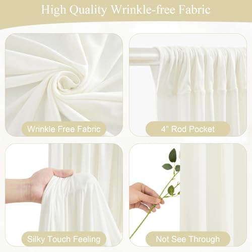 Cream White Backdrop Curtains with Lights for Wedding Parties,10x10FT Wrinkle Free Photo Backdrop Curtains Fabric Drapes for Baby Shower Ceremony Photography Photoshoot Decorations-5ft x 10ft 2 Panels - Image 2