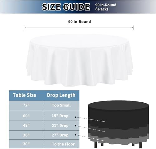 PureFit 8 Pack White Round Table Cloths 90 Inch for Round Table - Image 4