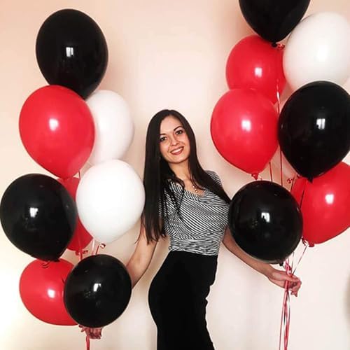 62Pcs Red and Black Balloons Kit - 12 Inches Red Black Party Decoration Balloons for Graduation Casino Theme Birthday Graduation Party Decorations Supplies - Image 6