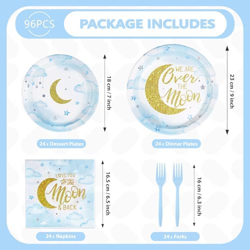 Grencian 96 Pcs Over The Moon Baby Shower Disposable Paper Plates Napkins - Image 6