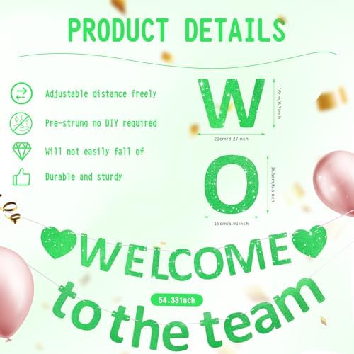 Pre-Strung Glitter Welcome to the Team Banner Welcome Banner Welcome Decorations for Office New Hire Events Corporate Onboarding & Team Building Parties (Green) - Image 3