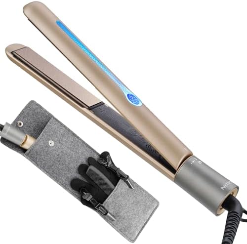 NITION Ceramic Tourmaline Hair Straighteners LCD Flat Iron MCH 10s Fast Heating Up. 1" 3D Floating Plate Healthy Smooth Home Straightening Tools. Travel Pouch. Dual Voltage. Elegant Gift Box by NITION