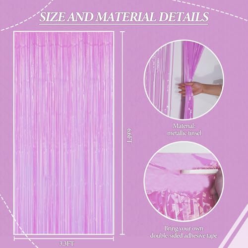 DECOCKRAT 2 Pack Foil Fringe Backdrop - Pastel Purple Shiny Tinsel Curtains for Party Decoration/Photo Booth Props - 3.3x6.6 FT Metallic Foil Backdrop for Birthday, Wedding, Graduation, Christmas. - Image 2