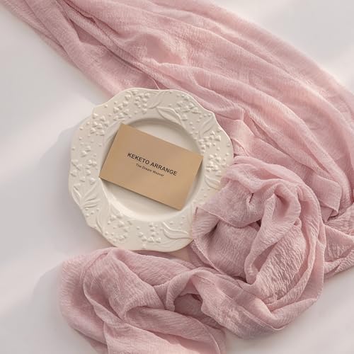 3Pcs Dusty Pink Cheesecloth Table Runner 120 Inches for Wedding Party Decor - Image 5