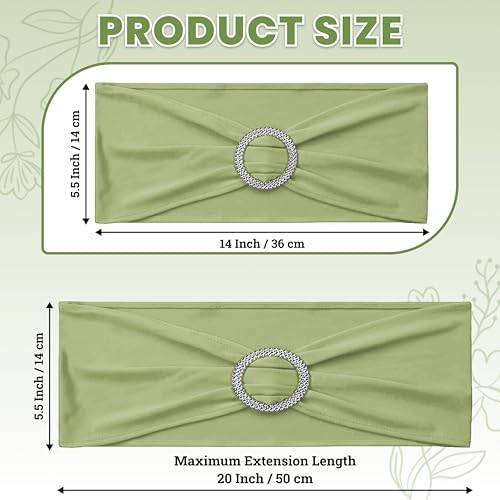 MDS Pack of 50 Spandex Chair Sashes for Wedding Party & Event – Sage Green - Image 2