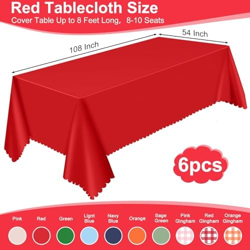 NatNarr 6 Pack Red Tablecloths Plastic, Scalloped Christmas Table Cloths - Image 2