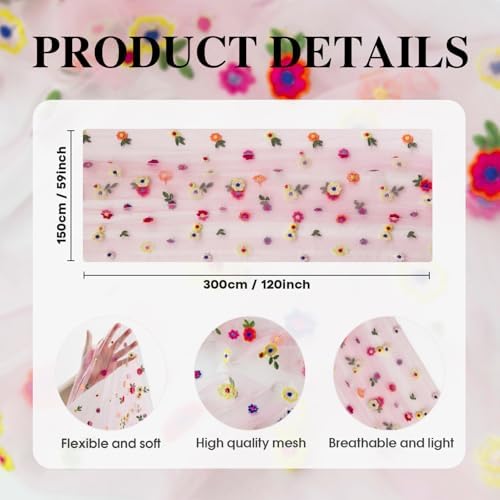 Artoid Mode Pink Embroidery Daisy Gauze Table Runner 59x120 Inch 10FT - Image 7