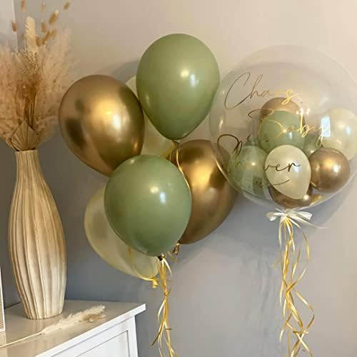 Sage green Balloons, 50Pcs 12 inch Sage Green Gold Confetti Party Balloons - Image 6