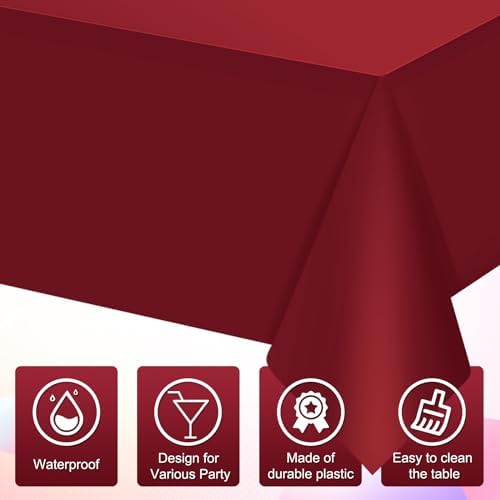 32 Pack Maroon Plastic Tablecloth for Rectangle Tables, Premium Decorative Burgundy Disposable Table Cloths for Parties, Rectangle Party Table Cover for Birthday Anniversary Graduation, 54x108 Inch - Image 3