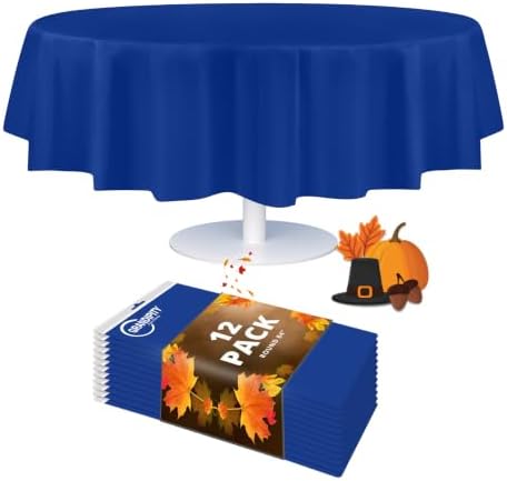 Grandipity Plastic Table Cloth Disposable 12 Pack 84" Round Blue by Grandipity