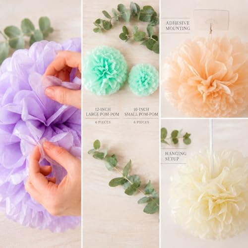 ANSOMO Pastel Tissue Paper Pom Poms Colorful Birthday Party Decorations - Image 6