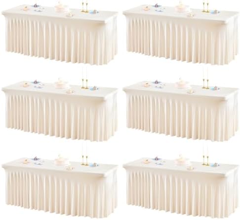 Shillance Ivory Spandex Table Covers 8ft, 6 Packs Fitted Table Covers for 8 Foot Tables Stretch Spandex Table Skirts Rectangle Tables for Event, Wedding, Banquet & Parties by Shillance