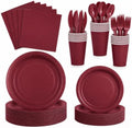 168Pcs Burgundy Plates and Napkins Party Supplies, Serves 24 by EUVBOKW