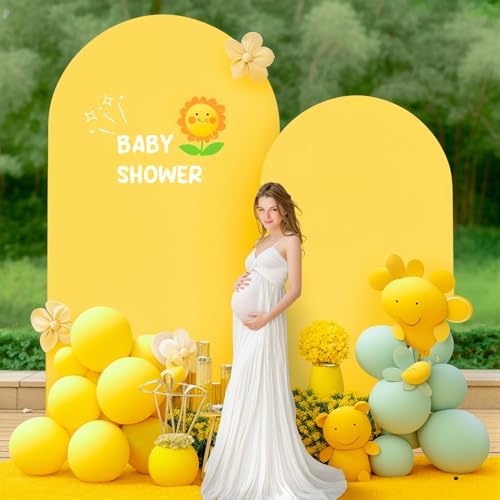 6 ft Arch Backdrop Cover Yellow - Double-Sided Spandex Arch Covers Stretchy Backdrop for Balloon Arches Birthday Party Baby Shower Banquet Wedding Photo Background - Image 7