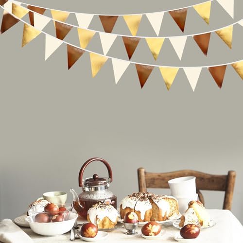 Brown Beige and Gold Party Decorations Fabric Triangle Pennant Banner Flag Bunting Garland for Boho Neutral Rustic Cowboy Western Teddy Bear Birthday Baby Shower Graduation Engagement Party Supplies - Image 6