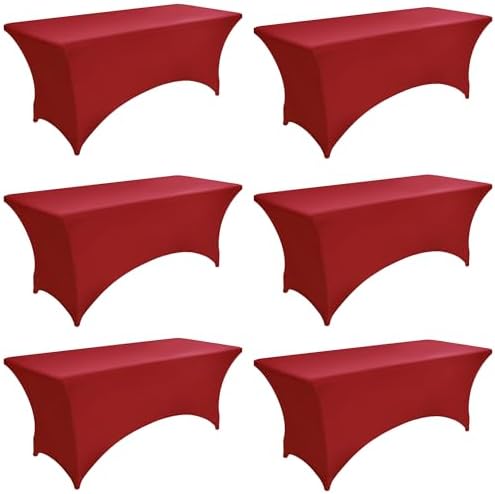 6-Pack 6ft Spandex Table Covers for Rectangle Standard Folding Tables - Wrinkle Resistant Stretch Tablecloths - Ultimate Fitted Table Protector for Parties, Trade Shows, Wedding by Unknown