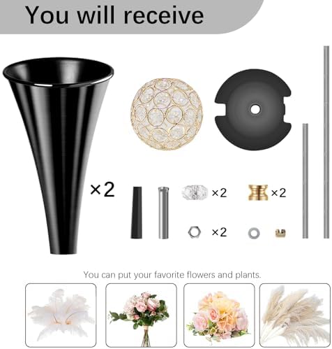 VIJIV Black Tall Crystal Flower Vase for Centerpiece - 23.6'' Large Trumpet Vase for Bouquet Skinny Decorative, Floor Vase Flower Stand for Party Event, Dining Table Décor, Bridal Shower, Wedding - Image 4