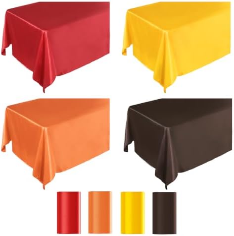 TURSTIN 4 Pack Fall Themed Satin Tablecloth 102 x 58'' Overlay Table Cover by TURSTIN