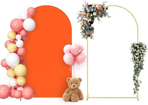 Neatsure Arch Backdrop Stand and Cover Set, 7.2FT Metal Photo Balloon Arch Backdrop Stand for Wedding Birthday Party Baby Shower Ceremony Graduation Decoration, OrangeRed by Neatsure