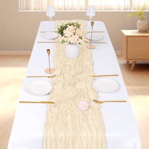 6 Pack Ivory Cheesecloth Table Runner, 17 x 108 inch, Semi Sheer Boho Cheese Cloth Fabric Table Runner Bulk for Wedding , Birthday, Party, Holiday, Home Decor (Ivory) - Image 2