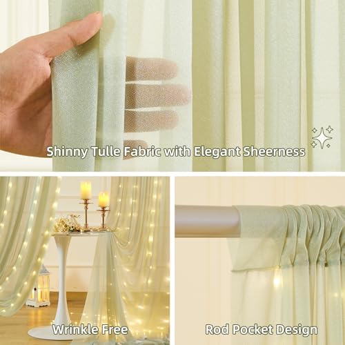 Wish Care 20x10FT Green Wrinkle Free Backdrop Curtains with Lights String for Parties - Photo Curtain Backdrop with Lights for Wedding Decorations, Bridal Baby Shower Birthday Party Photography - Image 3