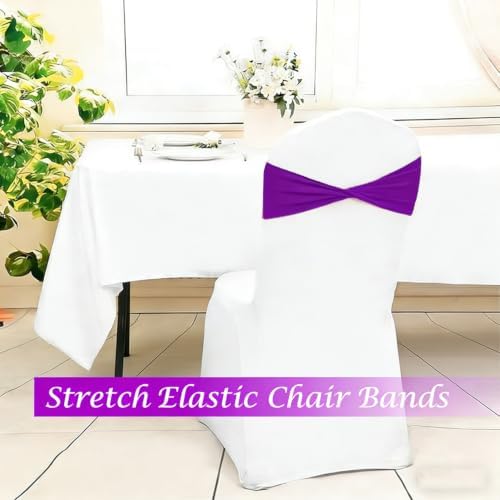 Purple Chair Sashes Bows 60Pcs Spandex Chair Sashes Elastic Chair Cover Bands Ties Without Buckle for Wedding Birthday Party Ceremoney Events Decoration - Image 6