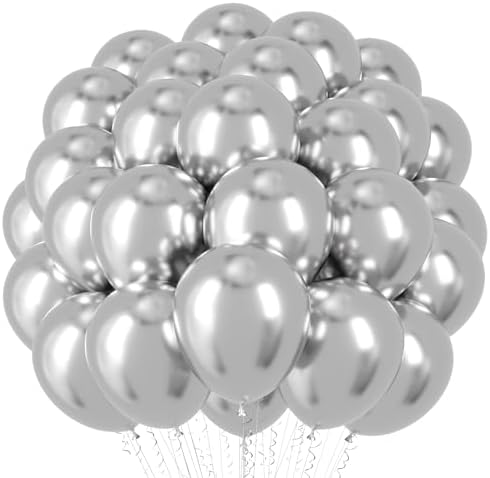 Voircoloria 66pcs Metallic Silver Latex Party Balloons, 12inch by Voircoloria